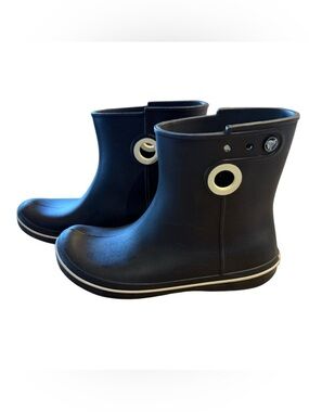 CROCS Women’s size 9 Black Rain Boots with White Trim